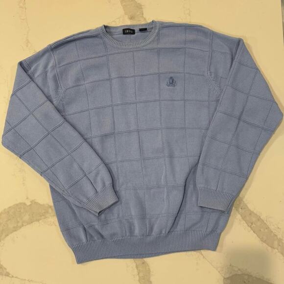 IZOD Knit Checkered Pullover Long Sleeve Crewneck Sweater Blue Men's XXL Cotton - Picture 1 of 5